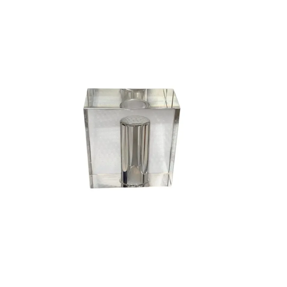 Modern Glass Block Bud Vase Minimalist Clear Contemporary Sculptural Heavy